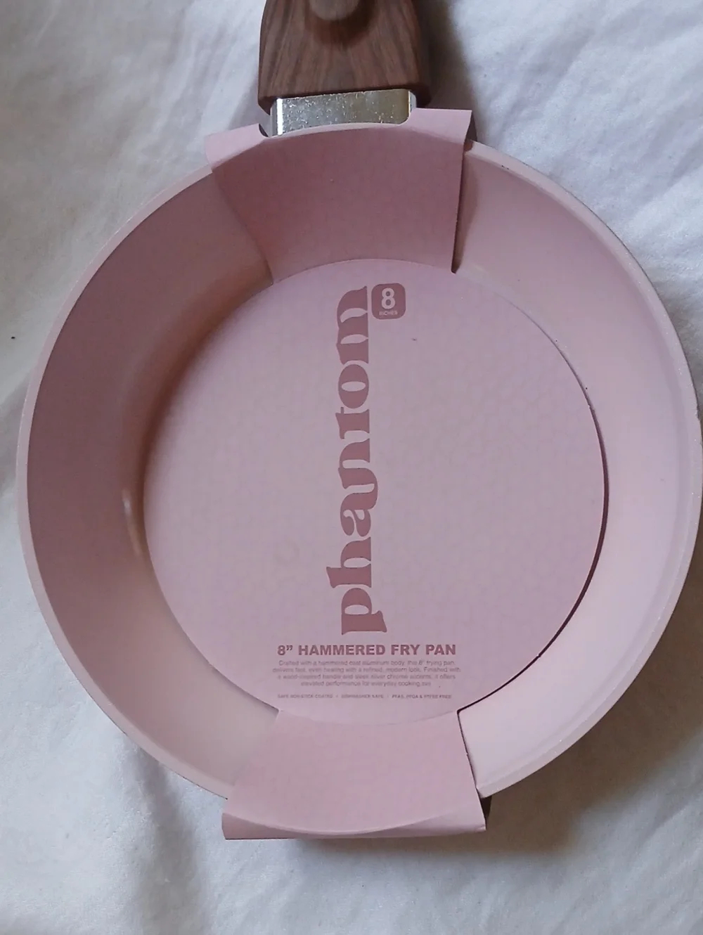 Pink Hammered Non Stick Fry Pan with Wood Handle 8